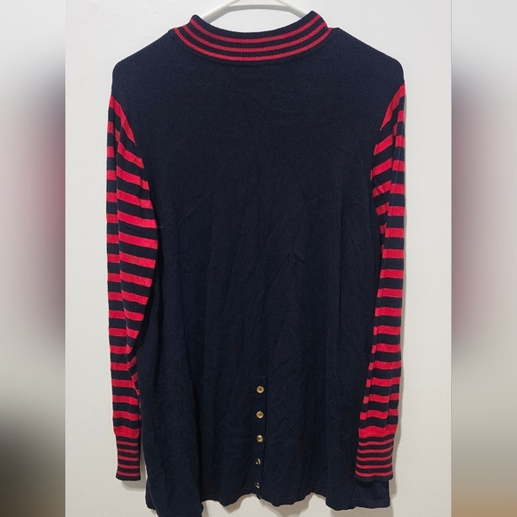 Susan Graver Striped Cotton Rayon Nylon Sweater (Navy/Red, Size 1X) A372460 B8 - Picture 2 of 5